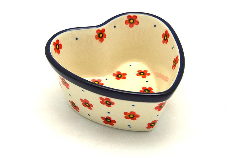 Ceramika Artystyczna Polish Pottery Ramekin - Heart - Coral Posies A45-2107a (Ceramika Artystyczna)