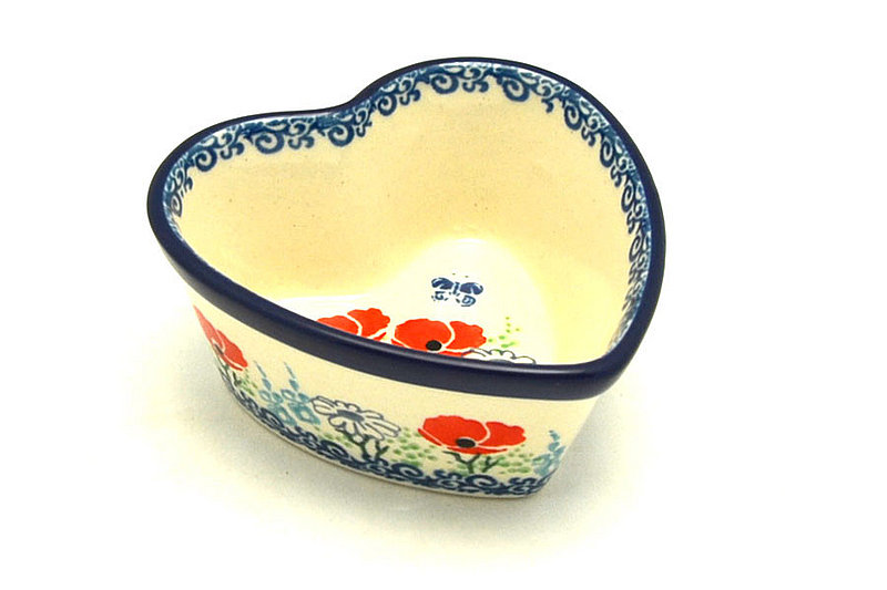 Ceramika Artystyczna Polish Pottery Ramekin - Heart - Red Poppy Garden A45-2901a (Ceramika Artystyczna)