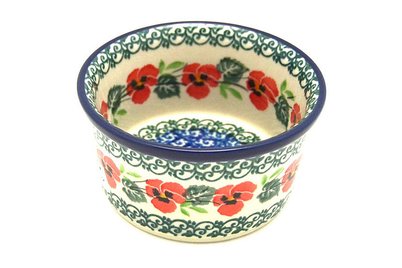 Polish Pottery Ramekin - Red Pansy