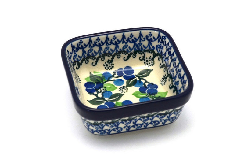 Polish Pottery Ramekin - Square - Blue Berries
