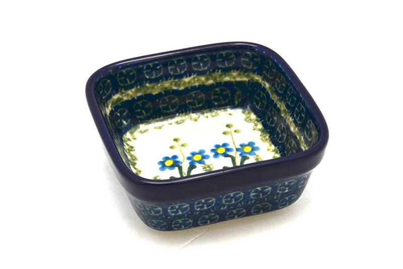 Ceramika Artystyczna Polish Pottery Ramekin - Square - Blue Spring Daisy 428-614a (Ceramika Artystyczna)