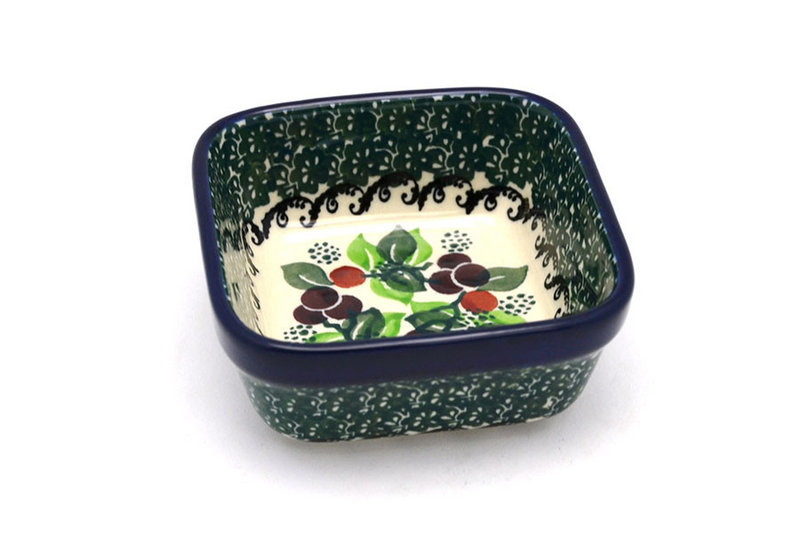 Ceramika Artystyczna Polish Pottery Ramekin - Square - Burgundy Berry Green 428-1415a (Ceramika Artystyczna)