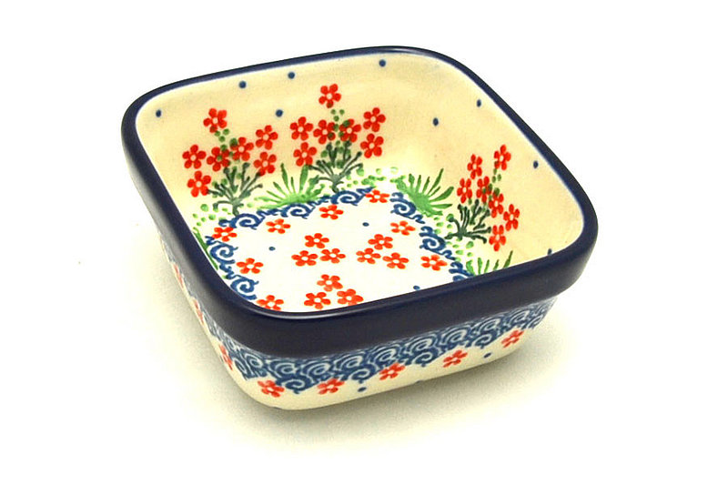 Ceramika Artystyczna Polish Pottery Ramekin - Square - Red Daisy Bouquet 428-3223a (Ceramika Artystyczna)