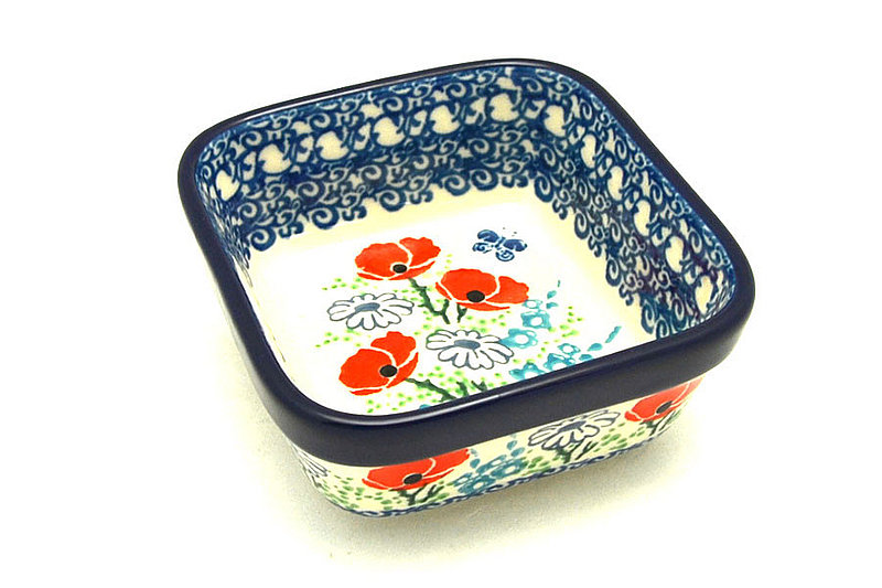 Ceramika Artystyczna Polish Pottery Ramekin - Square - Red Poppy Garden 428-2901a (Ceramika Artystyczna)
