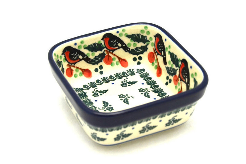 Ceramika Artystyczna Polish Pottery Ramekin - Square - Red Robin 428-1257a (Ceramika Artystyczna)