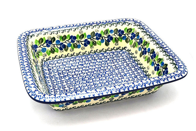 Ceramika Artystyczna Polish Pottery Rectangular Baker with Rim - Blue Berries 856-1416a (Ceramika Artystyczna)