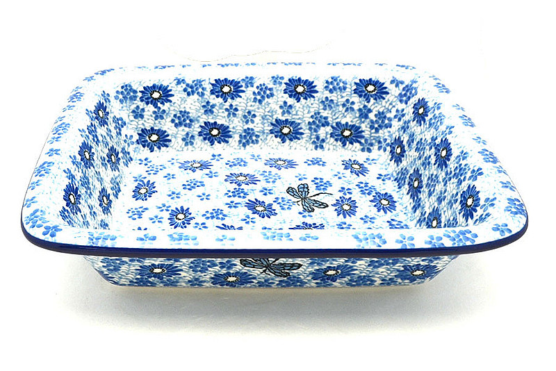 Ceramika Artystyczna Polish Pottery Rectangular Baker with Rim - Blue Dragonfly 856-2999a (Ceramika Artystyczna)