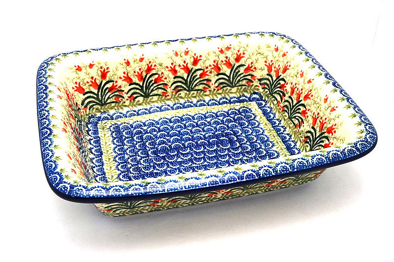 Ceramika Artystyczna Polish Pottery Rectangular Baker with Rim - Crimson Bells 856-1437a (Ceramika Artystyczna)