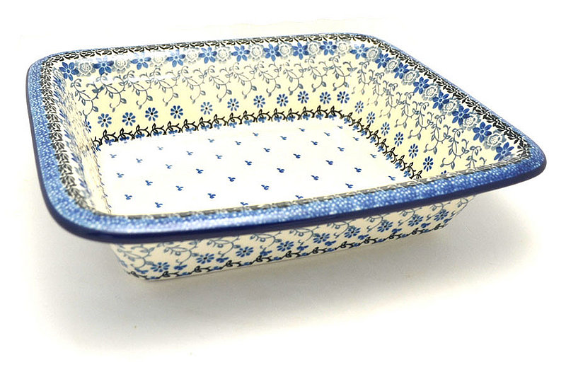 Polish Pottery Rectangular Baker with Rim - Silver Lace