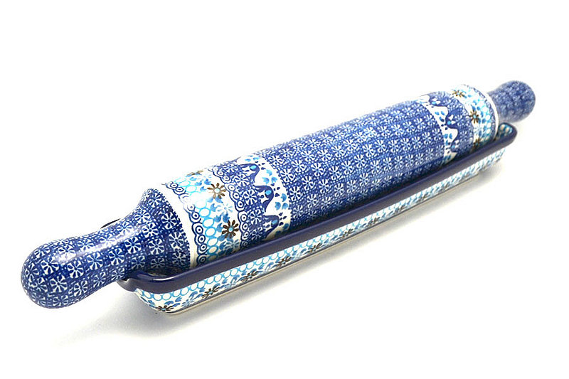 Ceramika Artystyczna Polish Pottery Rolling Pin with Stand - Blue Yonder S43-2187a (Ceramika Artystyczna)
