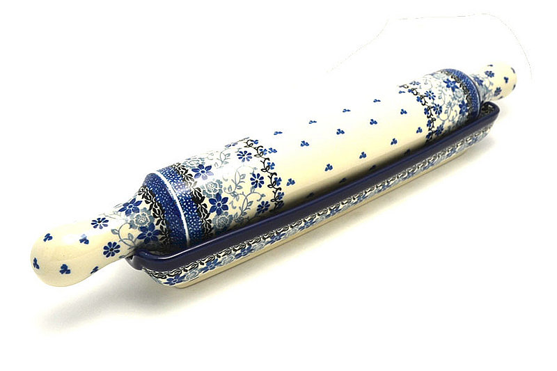 Polish Pottery Rolling Pin with Stand - Silver Lace