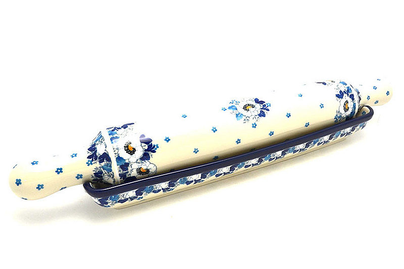 Polish Pottery Rolling Pin with Stand - White Poppy