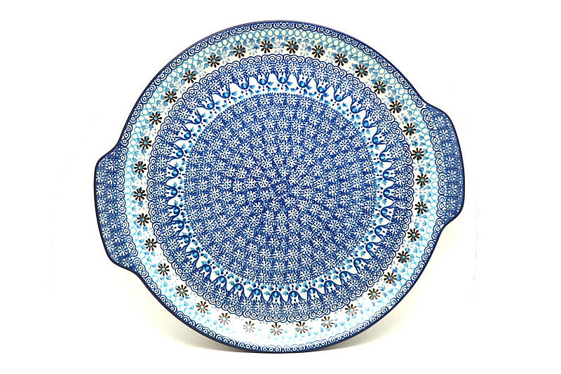 Polish Pottery Round Tray with Handles - Blue Yonder