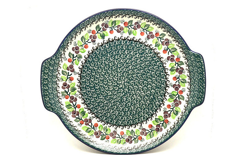 Ceramika Artystyczna Polish Pottery Round Tray with Handles - Burgundy Berry Green 152-1415a (Ceramika Artystyczna)