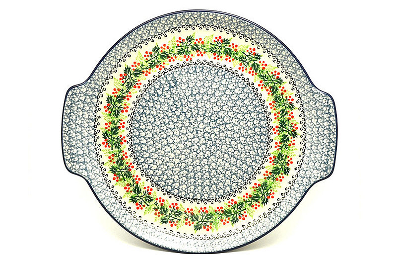 Polish Pottery Round Tray with Handles - Holly Berry