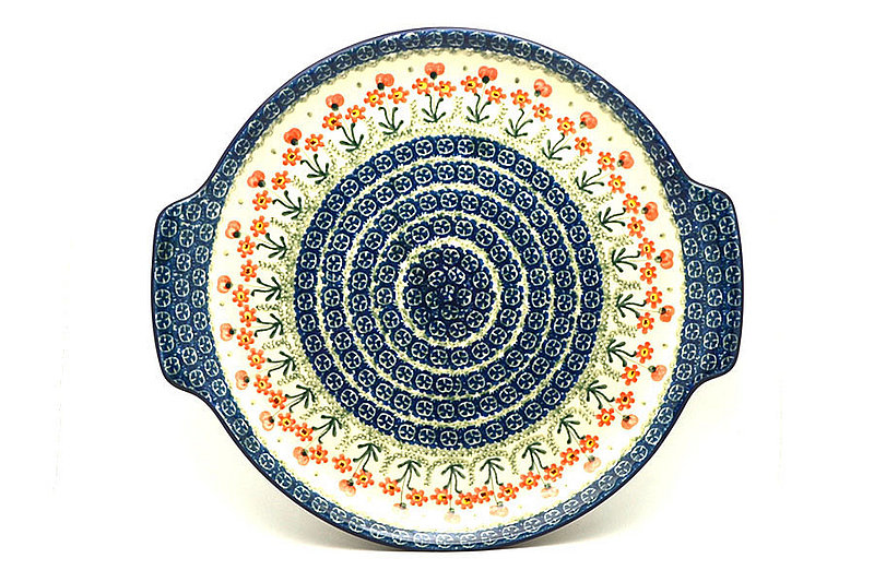 Ceramika Artystyczna Polish Pottery Round Tray with Handles - Peach Spring Daisy 152-560a (Ceramika Artystyczna)