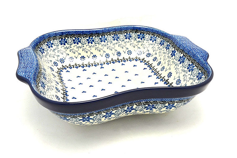 Ceramika Artystyczna Polish Pottery Rounded Square Bowl with Handles - Silver Lace 425-2158a (Ceramika Artystyczna)