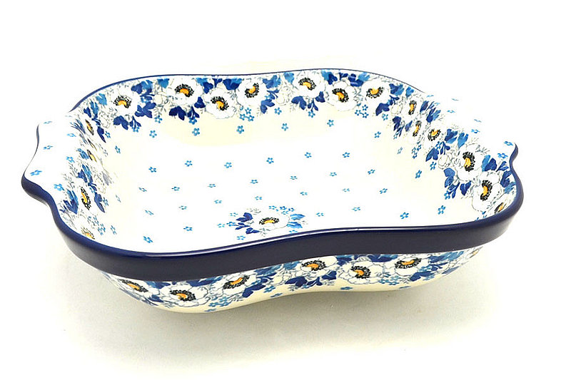 Ceramika Artystyczna Polish Pottery Rounded Square Bowl with Handles - White Poppy 425-2222a (Ceramika Artystyczna)