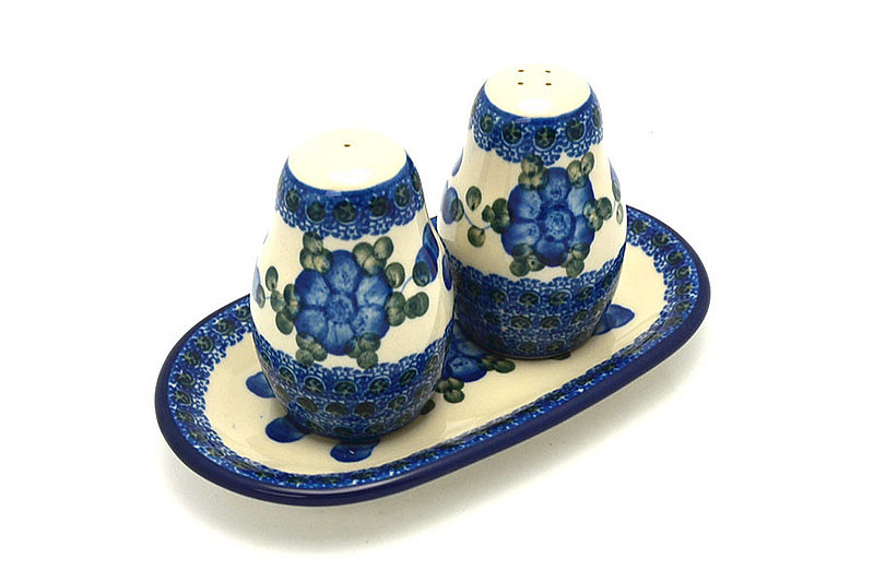 Ceramika Artystyczna Polish Pottery Salt & Pepper Set - Blue Poppy 131-163a (Ceramika Artystyczna)