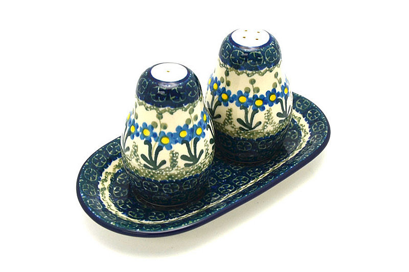 Ceramika Artystyczna Polish Pottery Salt & Pepper Set - Blue Spring Daisy 131-614a (Ceramika Artystyczna)