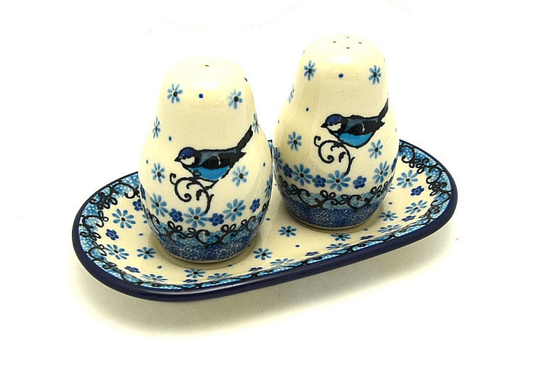 Polish Pottery Salt & Pepper Set - Bluebird