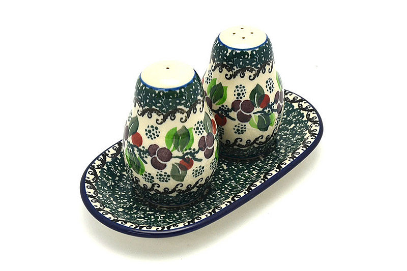 Polish Pottery Salt & Pepper Set - Burgundy Berry Green