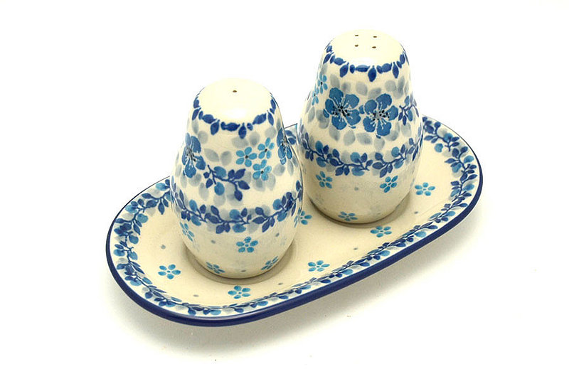 Ceramika Artystyczna Polish Pottery Salt & Pepper Set - Flax Flower 131-2642a (Ceramika Artystyczna)