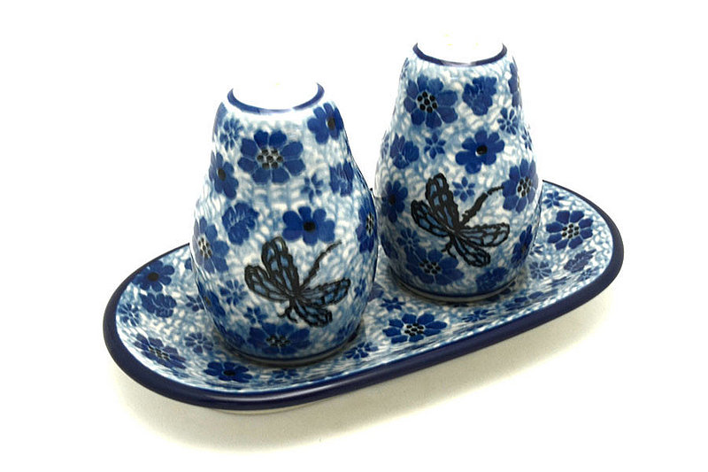 Ceramika Artystyczna Polish Pottery Salt & Pepper Set - Hidden Dragonfly 131-1443a (Ceramika Artystyczna)