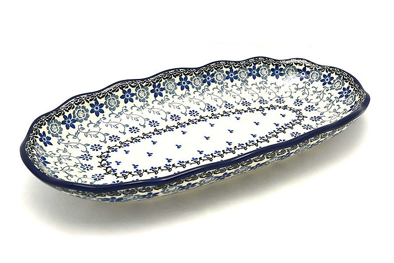 Ceramika Artystyczna Polish Pottery Scalloped Oval Tray - Silver Lace A42-2158a (Ceramika Artystyczna)