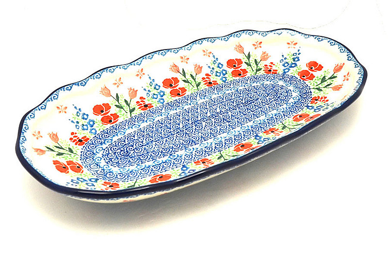 Ceramika Artystyczna Polish Pottery Scalloped Oval Tray - Whimsical Garden A42-3220a (Ceramika Artystyczna)