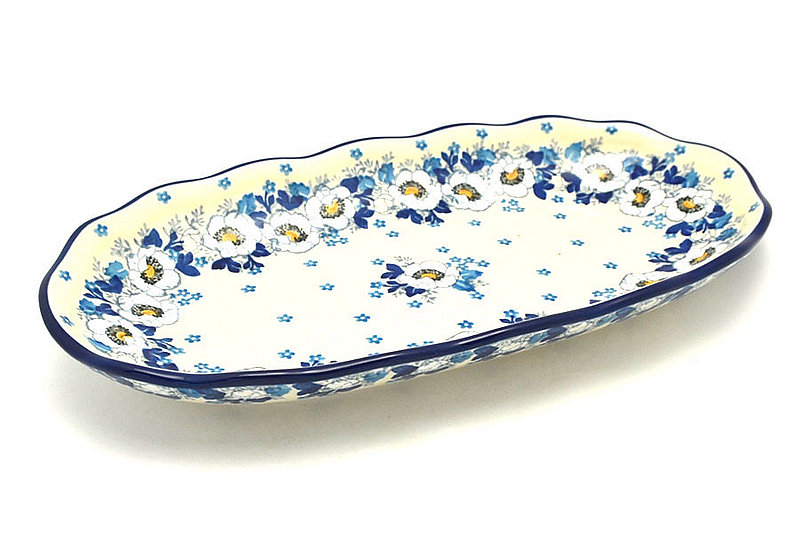 Ceramika Artystyczna Polish Pottery Scalloped Oval Tray - White Poppy A42-2222a (Ceramika Artystyczna)
