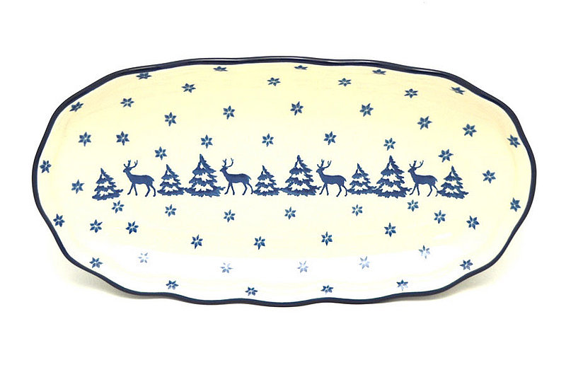 Ceramika Artystyczna Polish Pottery Scalloped Oval Tray - Winter Forest A42-1931a (Ceramika Artystyczna)