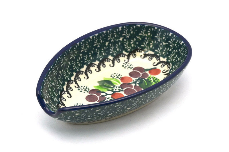 Ceramika Artystyczna Polish Pottery Spoon Rest - Burgundy Berry Green 381-1415a (Ceramika Artystyczna)