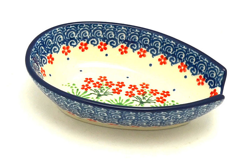 Ceramika Artystyczna Polish Pottery Spoon Rest - Red Daisy Bouquet 381-3223a (Ceramika Artystyczna)