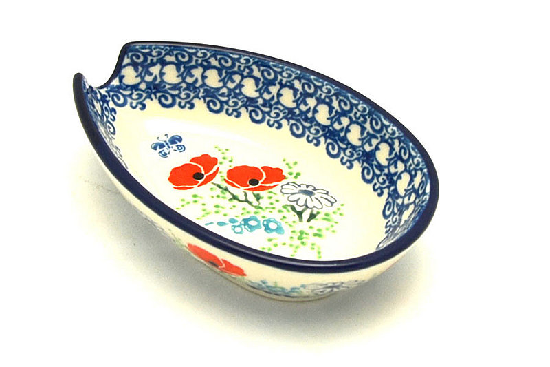 Ceramika Artystyczna Polish Pottery Spoon Rest - Red Poppy Garden 381-2901a (Ceramika Artystyczna)