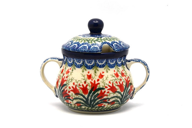 Ceramika Artystyczna Polish Pottery Sugar Bowl - Crimson Bells 035-1437a (Ceramika Artystyczna)