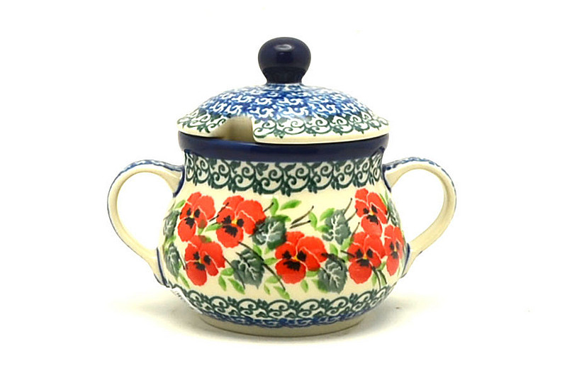Ceramika Artystyczna Polish Pottery Sugar Bowl - Red Pansy 035-2538a (Ceramika Artystyczna)