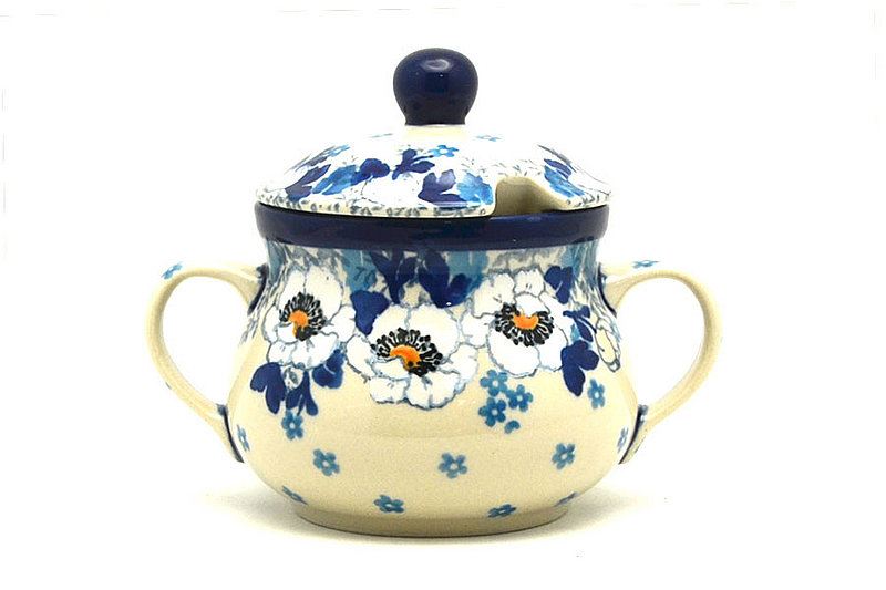 Ceramika Artystyczna Polish Pottery Sugar Bowl - White Poppy 035-2222a (Ceramika Artystyczna)