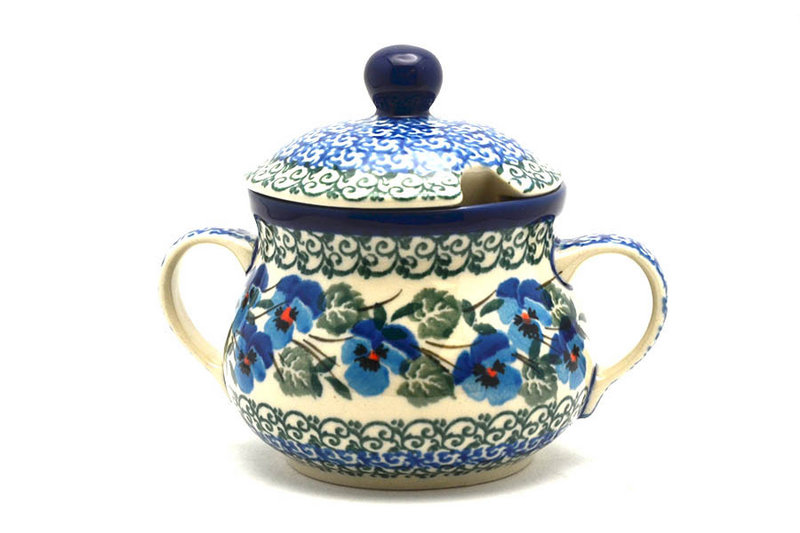 Polish Pottery Sugar Bowl - Winter Viola