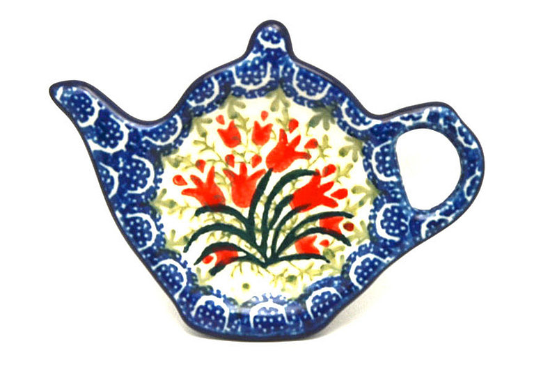 Ceramika Artystyczna Polish Pottery Tea Bag Holder - Crimson Bells 766-1437a (Ceramika Artystyczna)