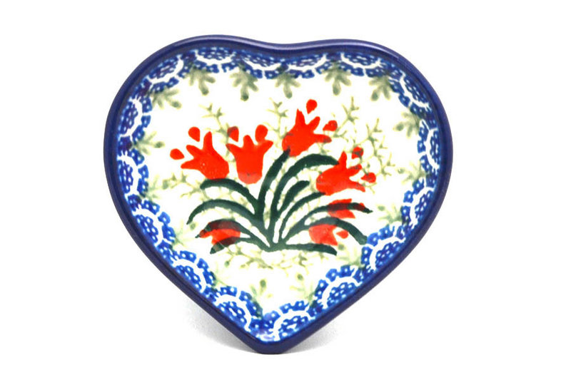 Ceramika Artystyczna Polish Pottery Tea Bag Holder - Heart - Crimson Bells B64-1437a (Ceramika Artystyczna)