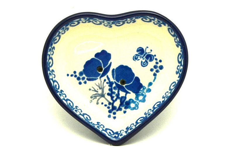 Ceramika Artystyczna Polish Pottery Tea Bag Holder - Heart - Evening Poppies B64-2902a (Ceramika Artystyczna)