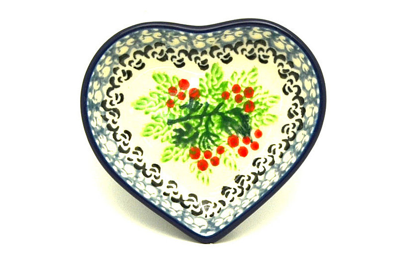 Ceramika Artystyczna Polish Pottery Tea Bag Holder - Heart - Holly Berry B64-1734a (Ceramika Artystyczna)