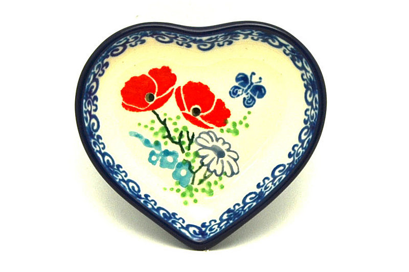 Ceramika Artystyczna Polish Pottery Tea Bag Holder - Heart - Red Poppy Garden B64-2901a (Ceramika Artystyczna)