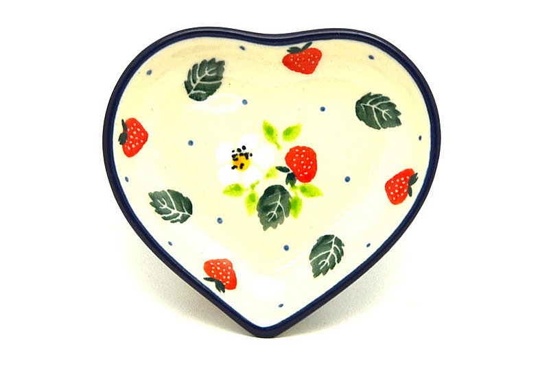 Polish Pottery Tea Bag Holder - Heart - Strawberry Field