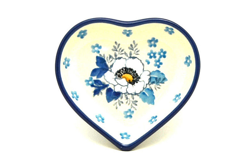 Ceramika Artystyczna Polish Pottery Tea Bag Holder - Heart - White Poppy B64-2222a (Ceramika Artystyczna)