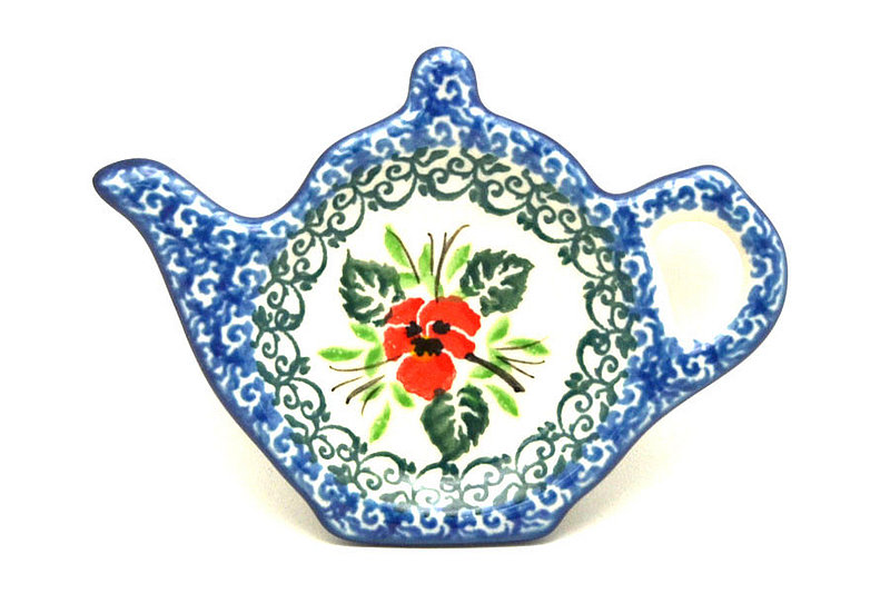 Ceramika Artystyczna Polish Pottery Tea Bag Holder - Red Pansy 766-2538a (Ceramika Artystyczna)