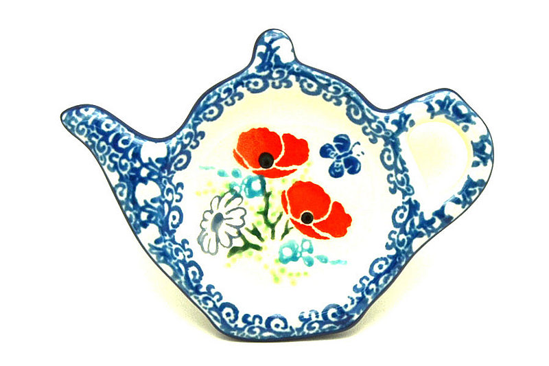 Ceramika Artystyczna Polish Pottery Tea Bag Holder - Red Poppy Garden 766-2901a (Ceramika Artystyczna)