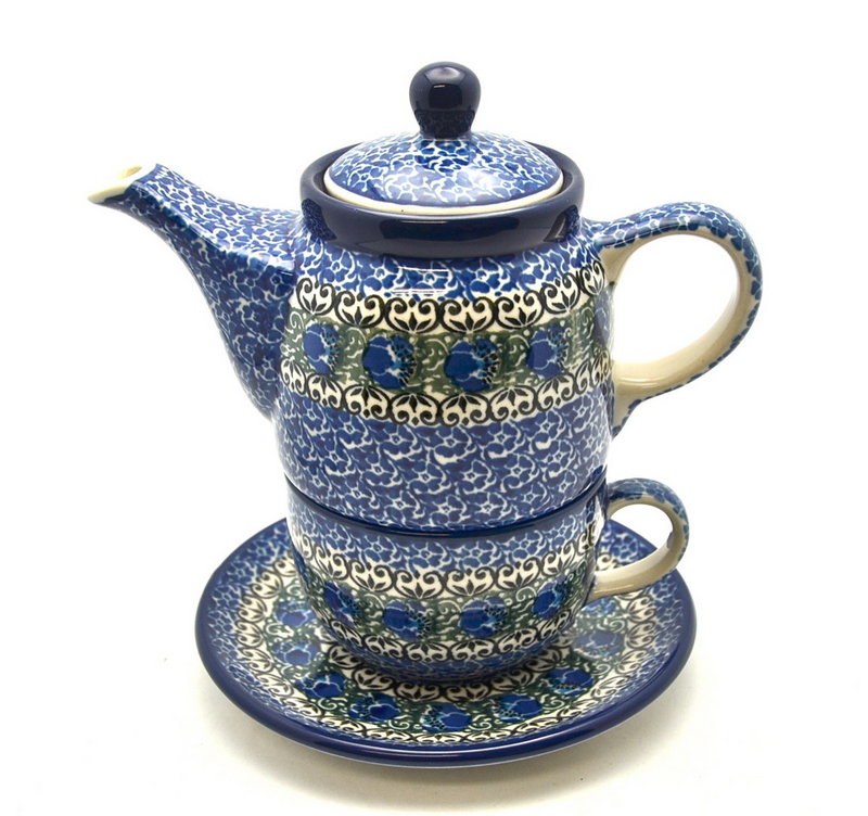 Ceramika Artystyczna Polish Pottery Tea Time for One - Peacock Feather 423-1513a (Ceramika Artystyczna)