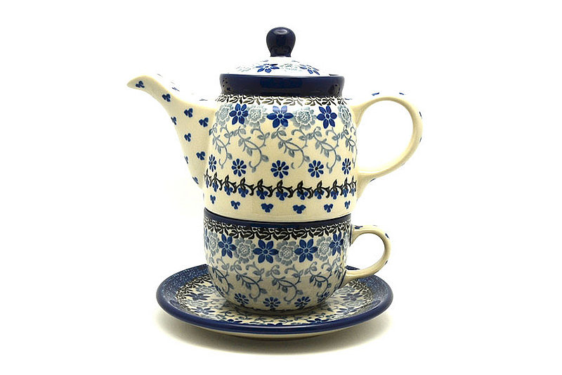 Polish Pottery Tea Time for One - Silver Lace